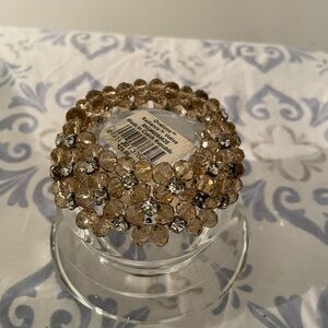 Stretchy Beige and Rhinestone Bracelet